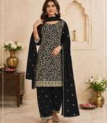 Black fox georgette suit with embroidery coding work