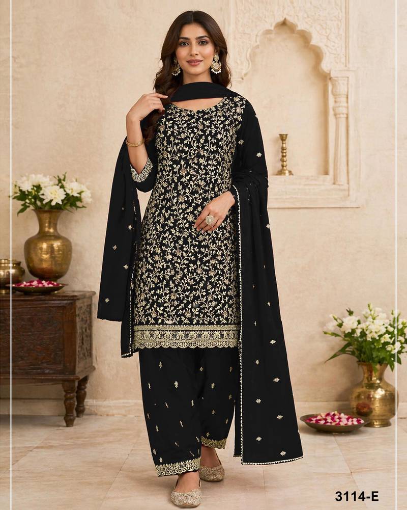 Black fox georgette suit with embroidery coding work