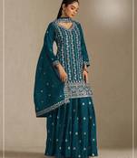 Blue chinon suit with embroidery sequin work