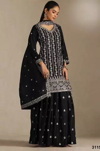 Black chinon suit with embroidery sequin work