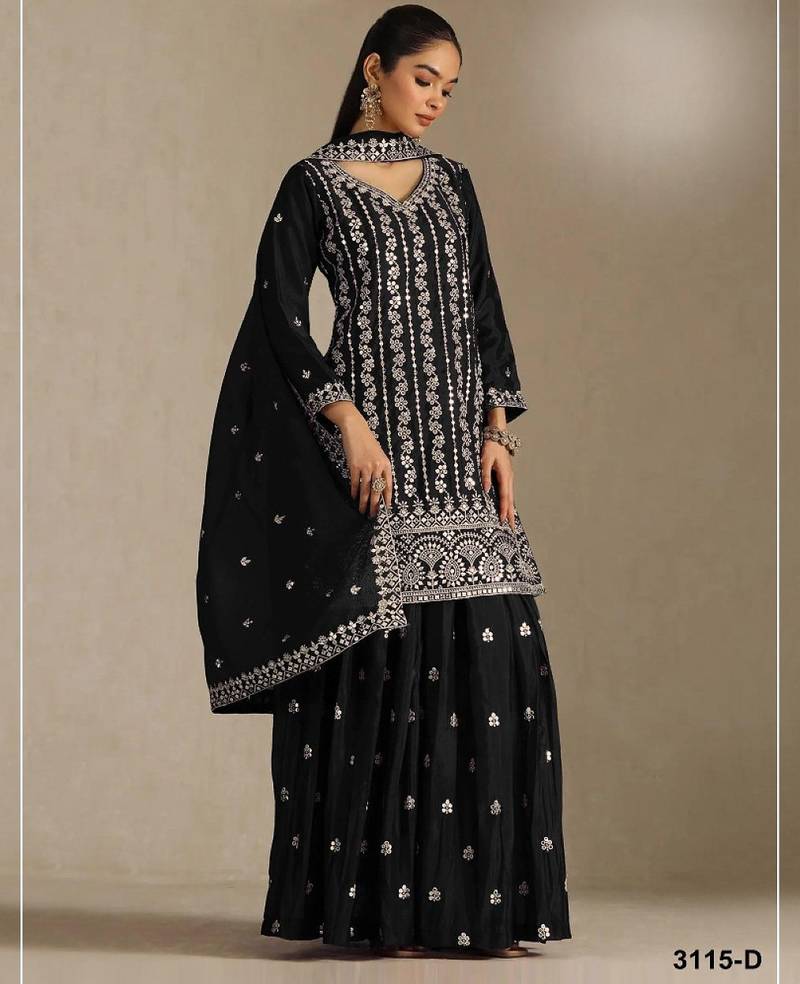 Black chinon suit with embroidery sequin work