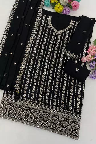 Black chinon suit with embroidery sequin work