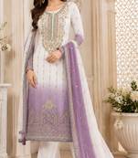 Lavender white chiffon suit with embroidery sequin work
