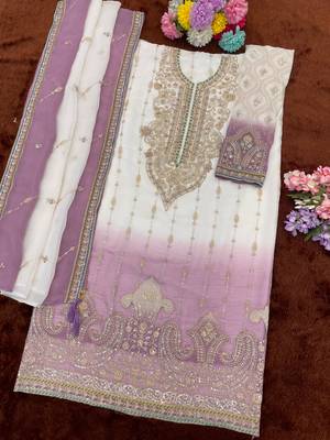 Lavender white chiffon suit with embroidery sequin work 2