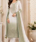 Green white chiffon suit with embroidery sequin work