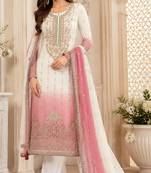 Pink white chiffon suit with embroidery sequin work