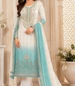 Blue white chiffon suit with embroidery sequin work