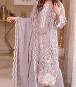 Lavender chiffon suit with embroidery moti work