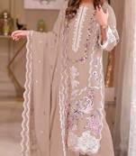 Coffee chiffon suit with embroidery moti work