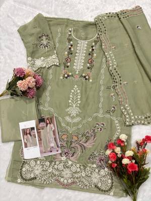 Green chiffon suit with embroidery moti work 2