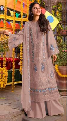 Brown chiffon suit with embroidery sequin work 1