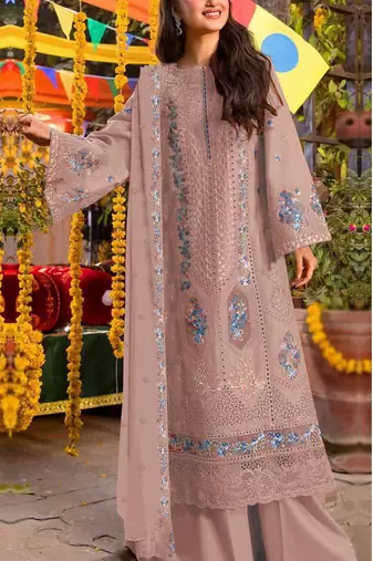 Brown chiffon suit with embroidery sequin work