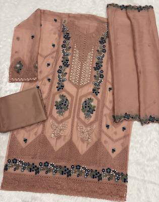 Brown chiffon suit with embroidery sequin work 2