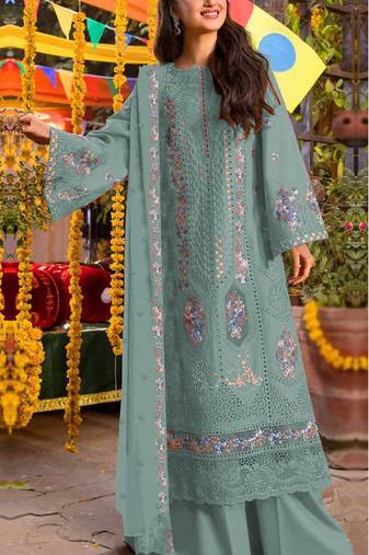 Blue chiffon suit with embroidery sequin work