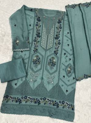 Blue chiffon suit with embroidery sequin work 2