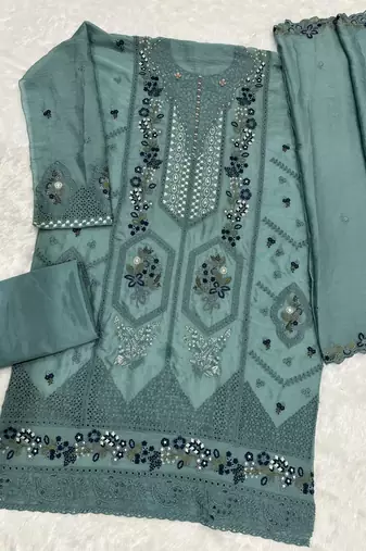 Blue chiffon suit with embroidery sequin work