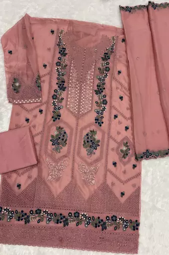 Peach chiffon suit with embroidery sequin work