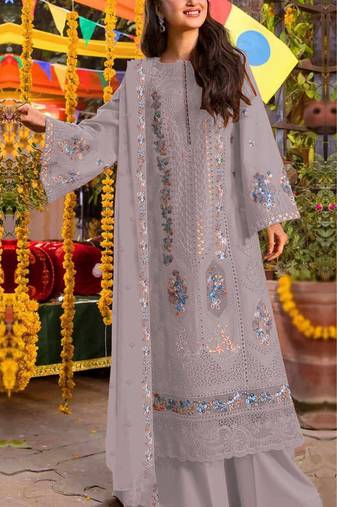 Lavender chiffon suit with embroidery sequin work