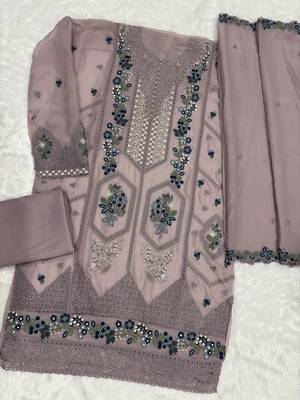 Lavender chiffon suit with embroidery sequin work 2
