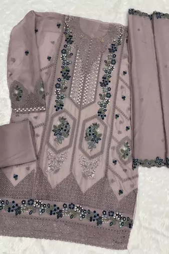 Lavender chiffon suit with embroidery sequin work