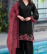 Black maroon satin suit with embroidery sequin work