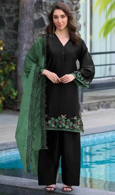 Black green satin suit with embroidery sequin work 1