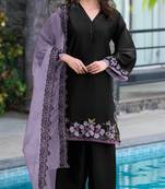 Black lavender satin suit with embroidery sequin work