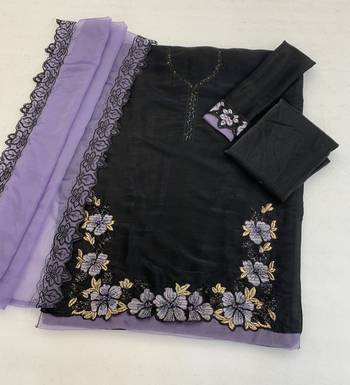 Black lavender satin suit with embroidery sequin work 2