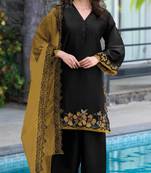 Black yellow satin suit with embroidery sequin work