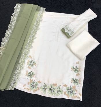 White green satin suit with embroidery sequin work 2