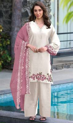 White pink satin suit with embroidery sequin work 1