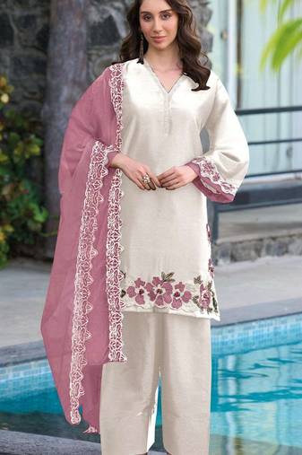 White pink satin suit with embroidery sequin work