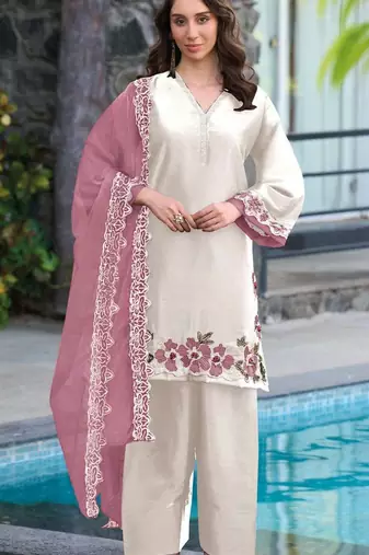 White pink satin suit with embroidery sequin work