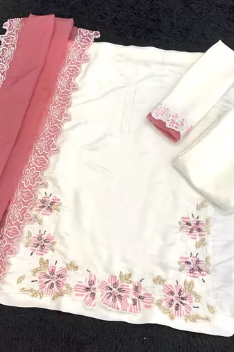 White pink satin suit with embroidery sequin work