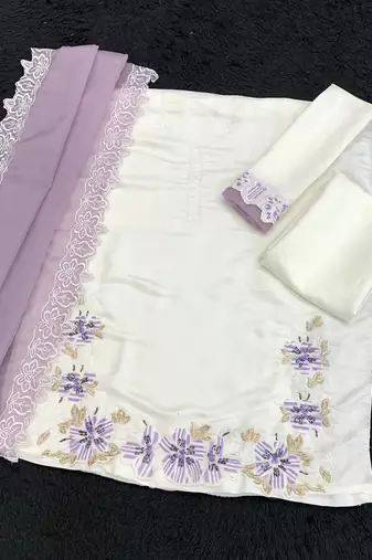 White lavender satin suit with embroidery sequin work