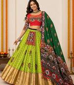 GREEN colour Navratri Special Muslin Cotton Mirror Work Lehenga Choli Set