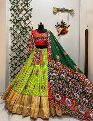 GREEN colour Navratri Special Muslin Cotton Mirror Work Lehenga Choli Set 2