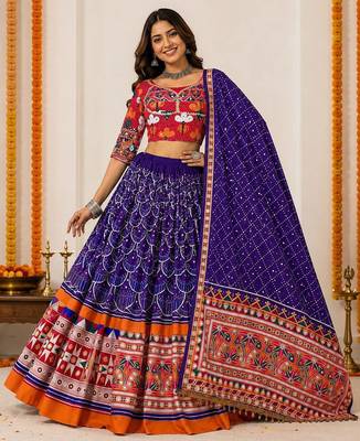 Royal Purple Muslin Cotton Navratri Chaniya Choli with Mirror Work 1