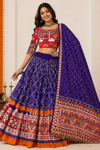 Royal Purple Muslin Cotton Navratri Chaniya Choli with Mirror Work
