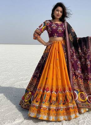 WINE COLOUR Muslin Cotton Navratri Chaniya Choli with Mirror Work 1