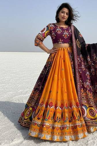 WINE COLOUR Muslin Cotton Navratri Chaniya Choli with Mirror Work
