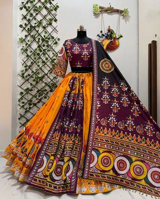 WINE COLOUR Muslin Cotton Navratri Chaniya Choli with Mirror Work 2