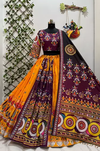 WINE COLOUR Muslin Cotton Navratri Chaniya Choli with Mirror Work