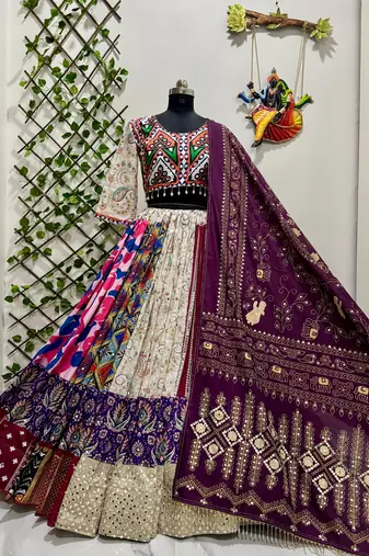 MULTICOLOR Navratri Special Digital Print Chaniya Choli with Mirror Work Dupatta