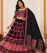 Black colour Navratri Special Muslin Cotton Chaniya Choli with Mirror Work Dupatta