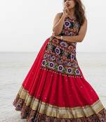 RED COLOUR Navratri Gamthi Work Indo-Western Lehenga Set with Mirror Work
