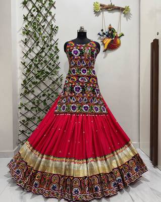 RED COLOUR Navratri Gamthi Work Indo-Western Lehenga Set with Mirror Work 2