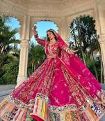 rani pink colour Navratri Special Muslin Cotton Mirror Work Lehenga Choli Set