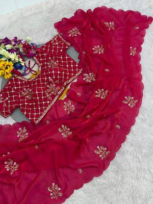 Rani Pink Color Hand Work Satin Saree 2