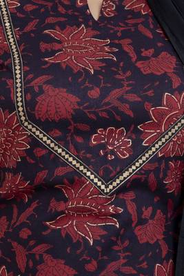 Women dark navy blue cotton round slight v neck with border deatiling at front label and sleeves   kurta set 2